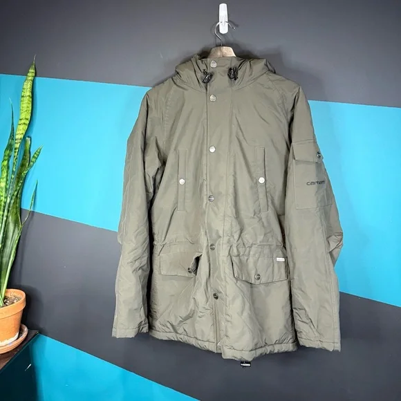 Carhartt Olive Green Hooded Puffer Coat - Picture 3 of 16